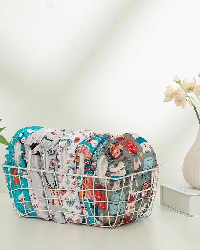 ALVABABY Baby Cloth Diaper 6 Pack with 12 Inserts One Size Cloth Diaper Covers Adjustable Washable Reusable for Baby Girls and Boys 6DM127