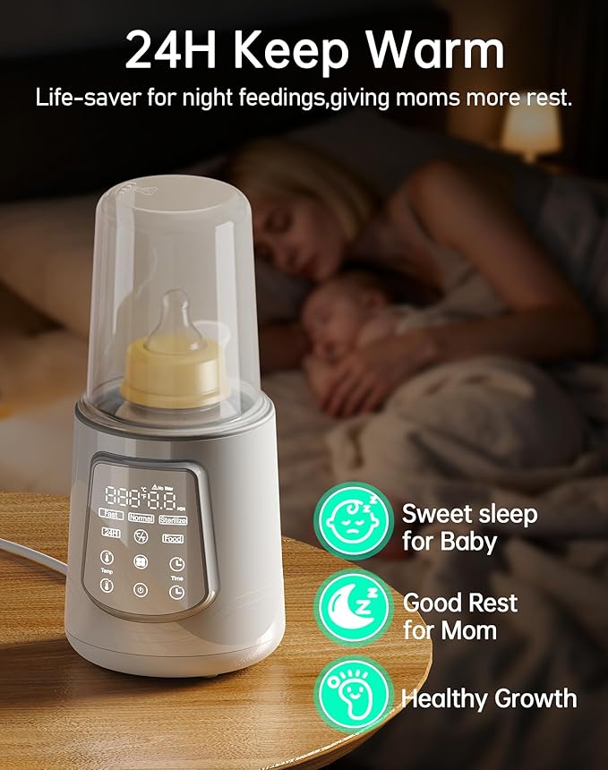 Fast Baby Bottle Warmer for Breastmilk, Smart 12 in 1 Breast Milk Warmer for Baby Essentials with Timer Temperature Control, Sterili-zing, Water Bath Technology, Baby Warmer for All Bottles Food Jars