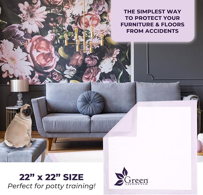 GREEN LIFESTYLE Pee Pads - Super Absorbent & Leak-Proof Pee Pads for Dogs - Puppy Pads - Waterproof Dog Pads, Lavender Scented Dog Training Pads for Cats, Rabbits (Pack of 80 - 22x22)