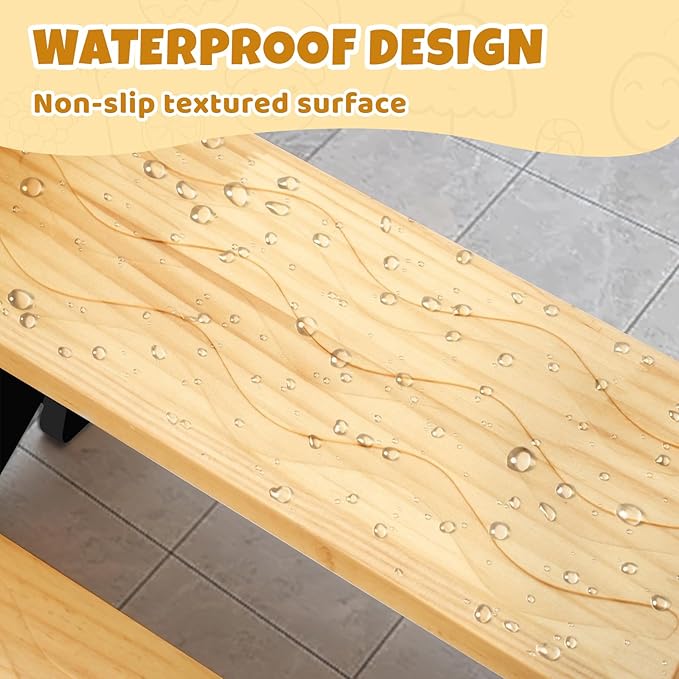 COSYLAND Wooden 2 Step Stools for Kids - Height Adjustable Toddler Stepping Stool with Non-Slip Surface - Portable Stool with Handles for Bathroom, Kitchen, Bedroom, 220 Lbs Capacity (Natural & Grey)