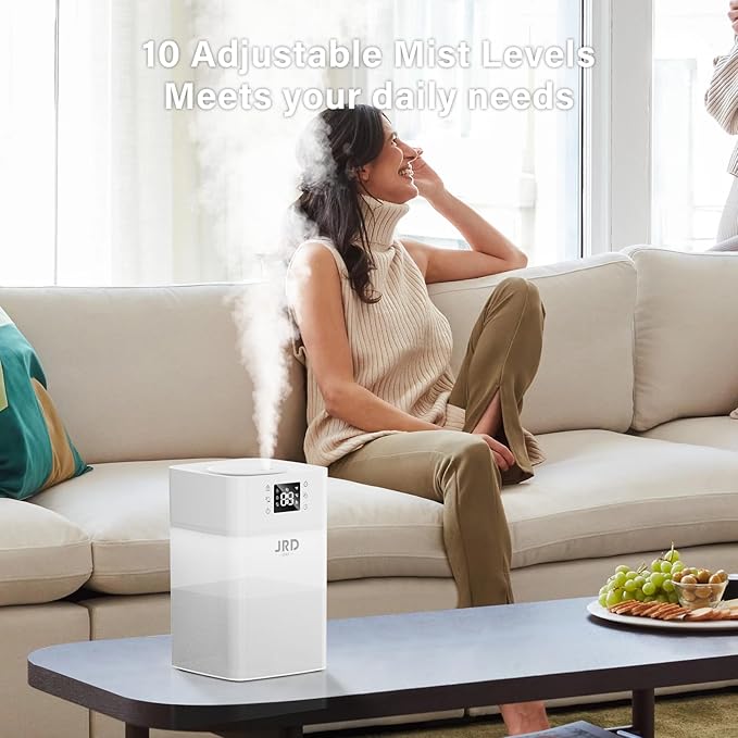 JRD 4L Humidifiers for Bedroom, Cool Mist Humidifier for Large Room, 40H Runtime, 24H Timer, 10 Mist Levels, 360° Nozzle, Night Light for Home, Office, Baby Nursery, Plants(White)