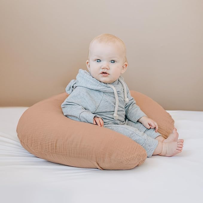 Konssy 2-Pack Muslin Nursing Pillow Covers, Soft & Adorable Nursing Covers for Breastfeeding Pillows, Slipcovers for Newborn Boys & Girls(Toffee, Flourish)