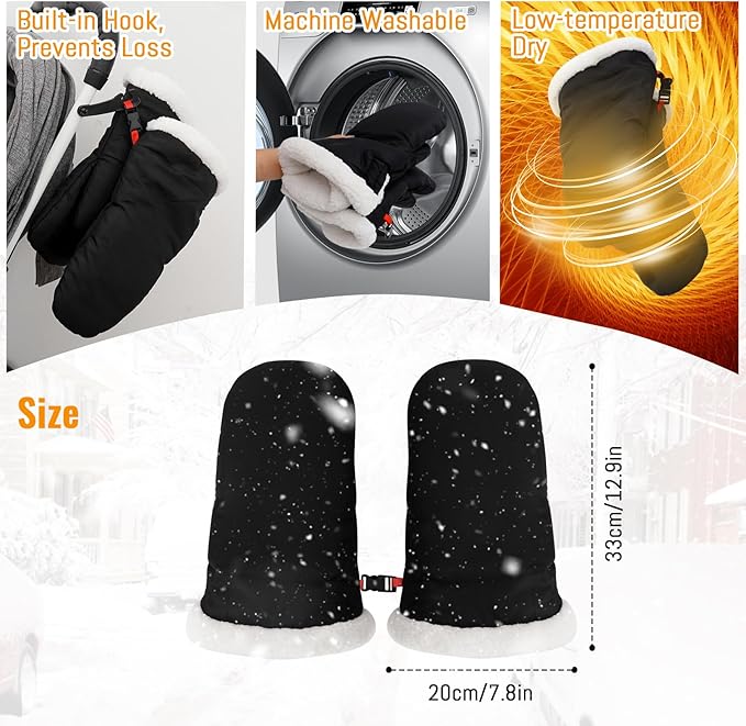 KAKIBLIN Winter Stroller Gloves, Hand Muff for Cold Weather, Universal Ultra-Plush Winter Stroller Mittens for Baby Parents, Warm Waterproof Windproof Strollers Glove Accessories(Black)