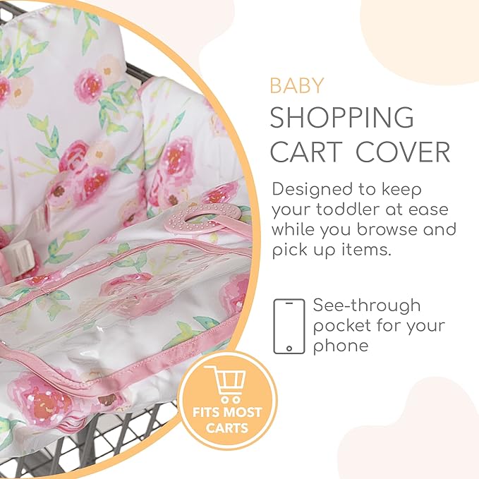 2-in-1 Cushy High Chair Cover and Shopping Cart Cover for Baby, Comfortable Cover for Grocery Cart, Universal Fit Cart Cover for Babies, Includes Storage Pouch - Full Bloom