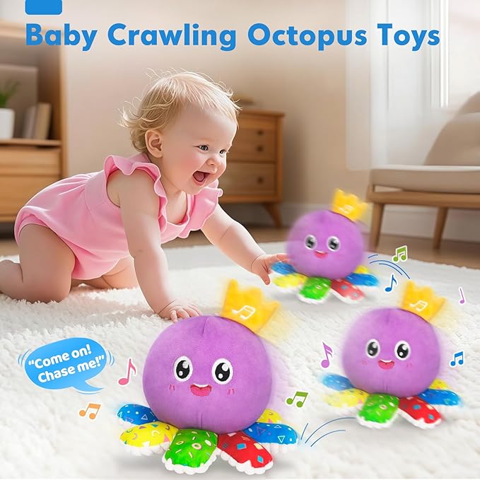 GMAOPHY Baby Toys 6-12 Months,Musical Crawling Octopus Plush Toy,Sensory Toys for Infants,Birthday Boy 7 8 9 10 12-18 Month,Tap and Voice Interaction,Walking Bouncing Learning Tummy Time Toy