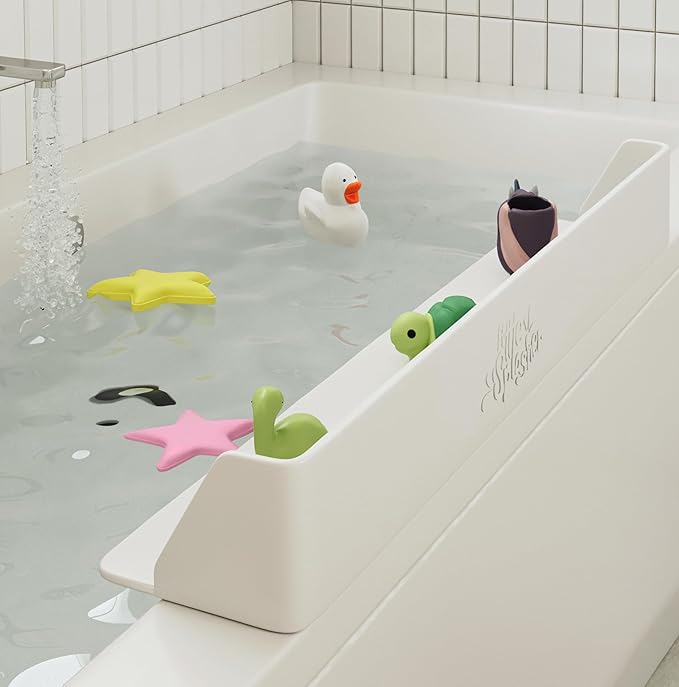 Original PlayPad, Bathtub Splash Guard Play Shelf - Toy Tray Caddy Holder Storage - Suction Cups Attach to Bath Tub - No Mess Water Spill in Bathroom for Toddlers Kids Baby (White)