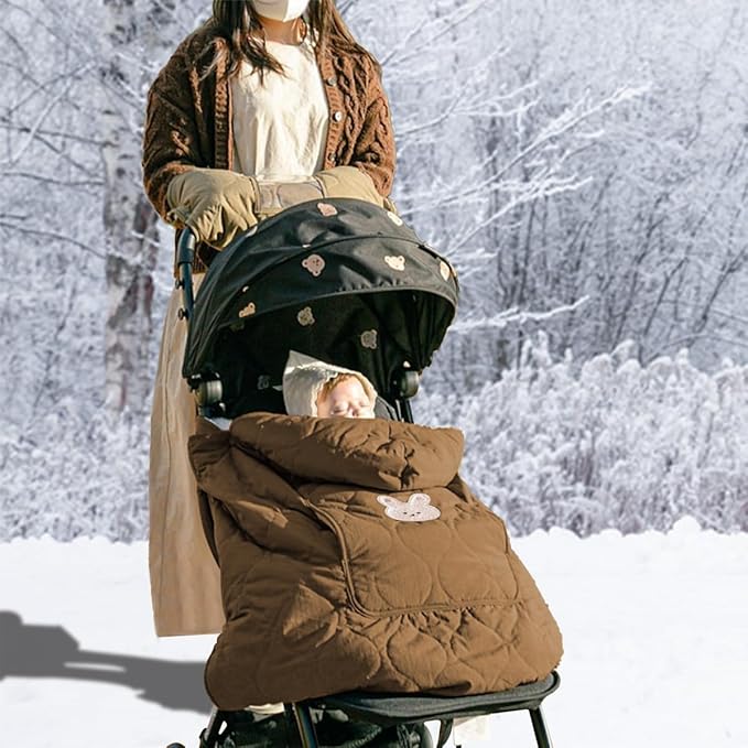 Winter Baby Carrier Cover Stroller Cover,Warm Thicker Hooded Stretchy Cloak Hooded Reversible, Cloak Kangaroo Hoodie for Babies-Coffee