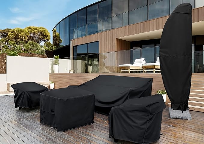 NettyPro Patio Umbrella Cover Outdoor Waterproof Cantilever Parasol Banana Umbrella Cover Fits 12ft to 14ft, Black