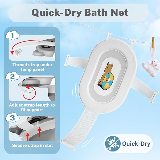 AVIDOR Baby Bathtub,Collapsible Bathtub for Newborn to Toddler,Durable Essential Infant Bath Tub,Portable Travel Baby Tub with Soft Cushion,No-Slip Hanging and Detachable(Grey)