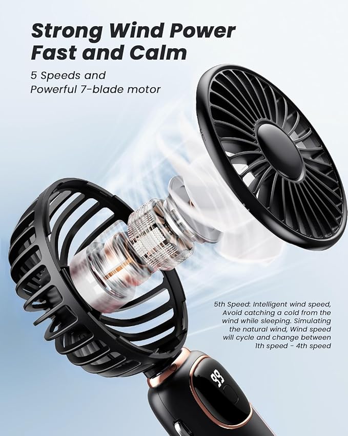 coldSky Portable Handheld Fan, 4000mAh Battery Operated 3 in 1 Multifunction Personal Travel Fans with Digital Display, 90ยฐ Foldable Desk Fan with Base, 5 Speed Lash Fan for Makeup/Office (Black)