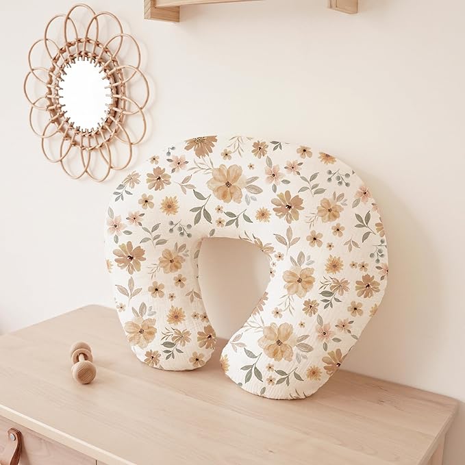 Konssy Muslin Nursing Pillow Covers, 100% Cotton Soft & Adorable Covers for Breastfeeding Pillows, Slipcovers for Newborn Baby Boys & Girls