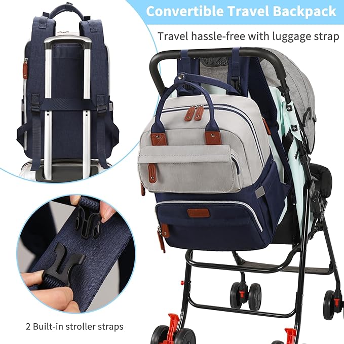 Diaper Bag Backpack, Baby Boy Diaper Bag, Unisex Large Baby Bag for Mom, Waterproof Baby Essentials Travel Diaper Backpack with Insulated Pockets and Stroller Straps