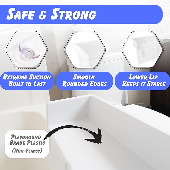 Tub Topper® Bathtub Splash Guard & Bath Shelf for Kids – Toddler Bath Tray, Bath Toys Storage & Ledge Organizer – Splash Guard for Bathtub with Suction Cups – Kids Bathroom Accessories (White)