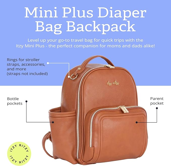 Itzy Ritzy Unisex Baby Mini Plus Diaper Bag, Cognac