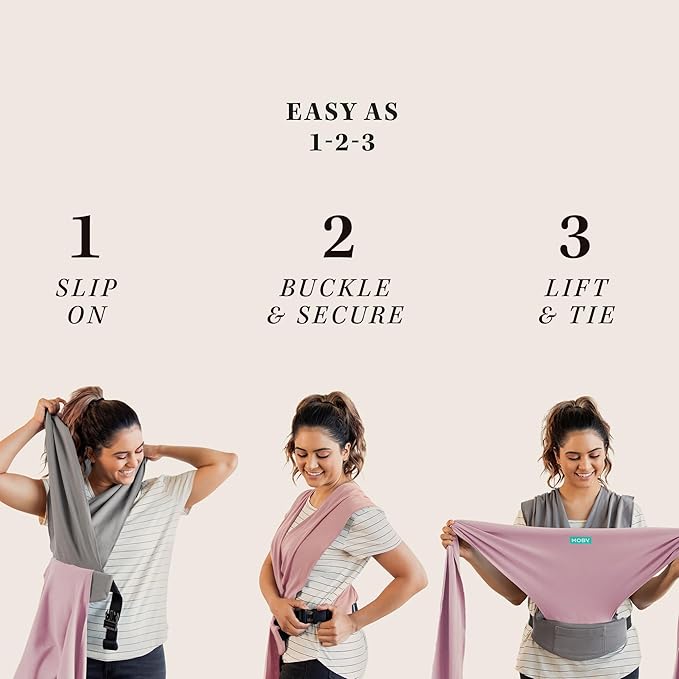 Moby Baby Wrap Carrier Easy-Wrap for Newborns to Toddlers (8-33lbs), Infant Sling Carrier, Lightweight & Hands Free Design for Mom and Dad, Adjustable for All Body Types (Charcoal/Dusty Rose)