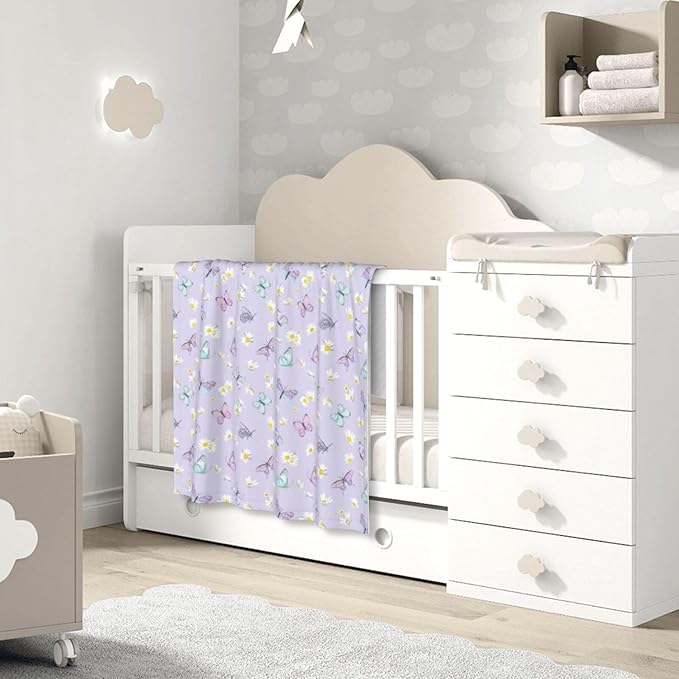 Baby Blanket Butterfly Daisy Flower Purple for Boy Girl Newborn 30x40 Inch Toddler Infant Nursery Throw Blankets Double Layer Comfy Soft Plush Stroller Crib Quilt