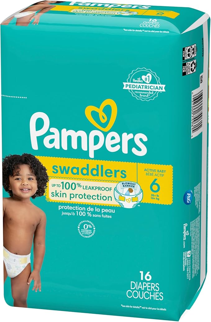 Pampers Baby Diapers - Swaddlers - Size 6, 16 Count, Ultra Absorbent Disposable Infant Diaper