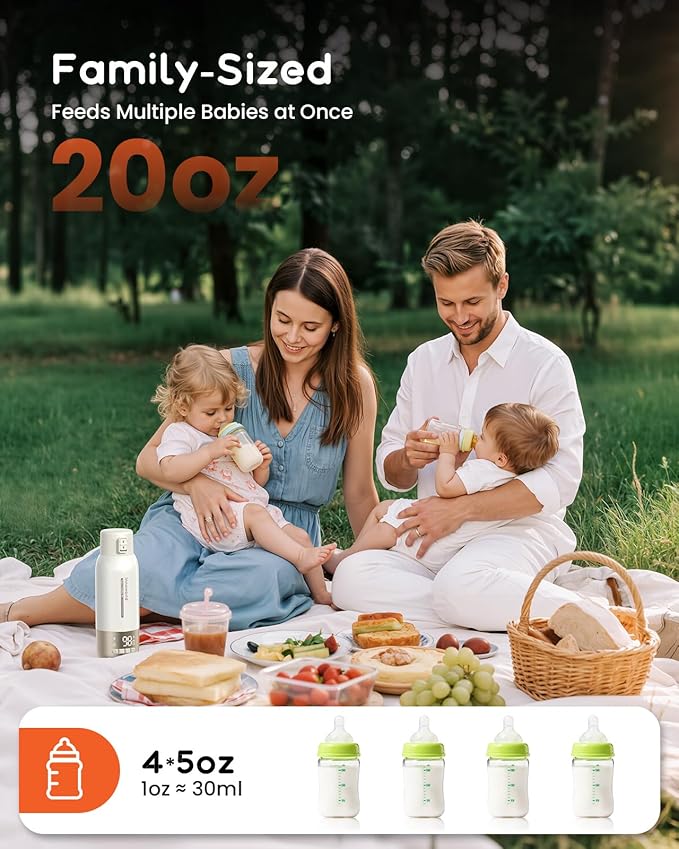 Portable Bottle Warmer for Travel, 20 oz Large Capacity Bottle Warmer On The Go, 10400mAh Long-Lasting Battery&Super Fast Charging in 2.5 Hours, Fast Heating for Breastmilk, Formula, Water