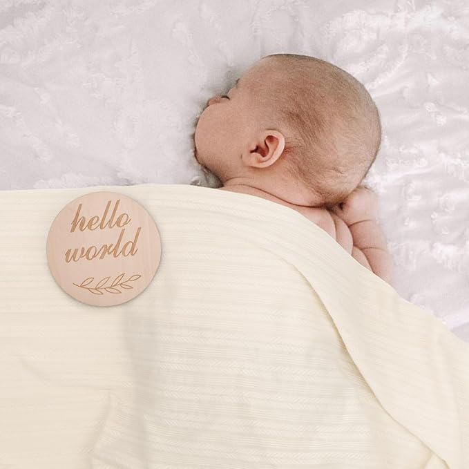 Newborn Receiving Blanket with Bow Hat Headband Wooden Card Set Wheat-Pattern Newborns Toddler Baby Boy Girl Nursery Swaddle Wrap