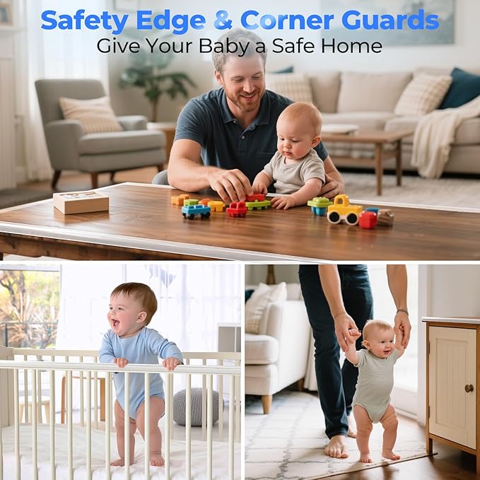 Edge Corner Protector Baby Proofing, Clear Soft Corner Protectors Baby Proof, Furniture Corner Guard & Edge Safety, Edge Protector for Table and Fireplace(19.6ft L*1.56inch W*0.14inch H)