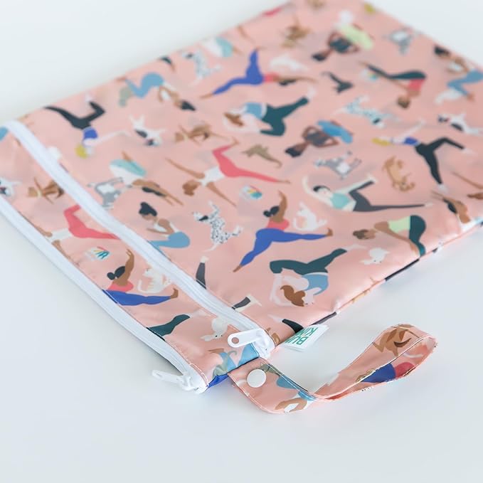 Bumkins Waterproof Wet Dry Bag for Baby, Travel, Swim Suit, Cloth Diapers, Pump Parts, Pool, Beach, Gym Clothes, Toiletry, Hook to Stroller, Daycare, Zipper Reusable Wetdry Packing Pouch, Yoga Pals