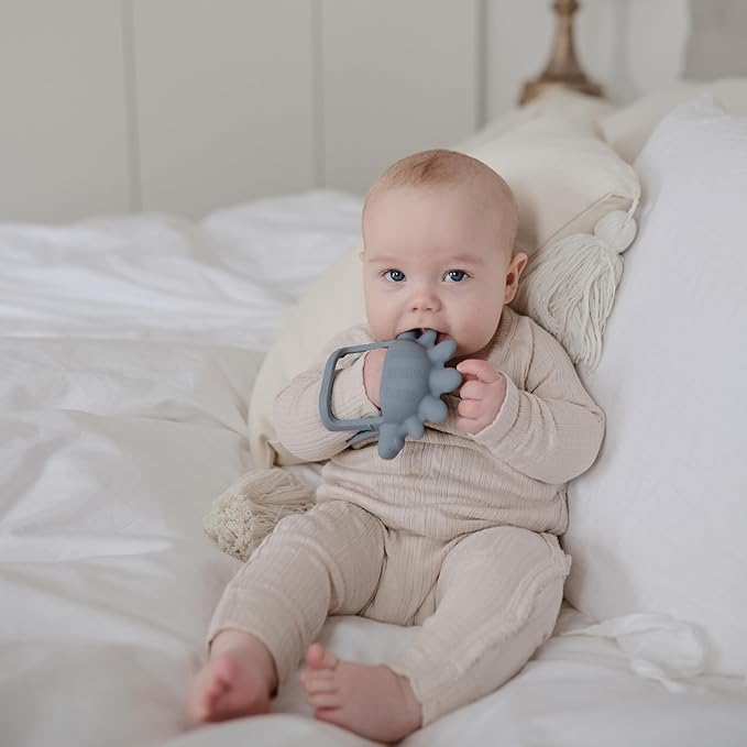 mushie Silicone Baby No-Drop Dino Teether Toy