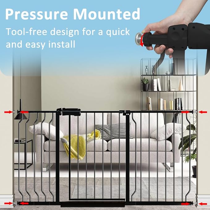 TSAYAWA Baby Gate Extra Wide Fits 29.51-85.81 inch Wide Opening - Dog Pet Gates for Doorways Stairs No Drilling Pressure Mounted - Large Child Safety Gate Indoor Outdoor Black