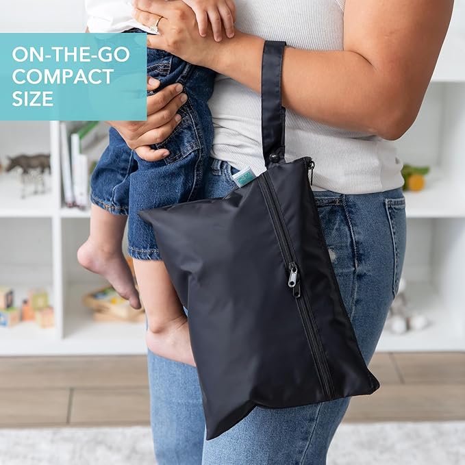 Bumkins Waterproof Wet Dry Clutch Bag for Baby, Travel, Swim Suit, Cloth Diapers, Pump Parts, Pool, Gym Clothes, Toiletry, Hook to Stroller, Daycare, Packing Pouch, Diaper Bag, Zip Reusable, Black