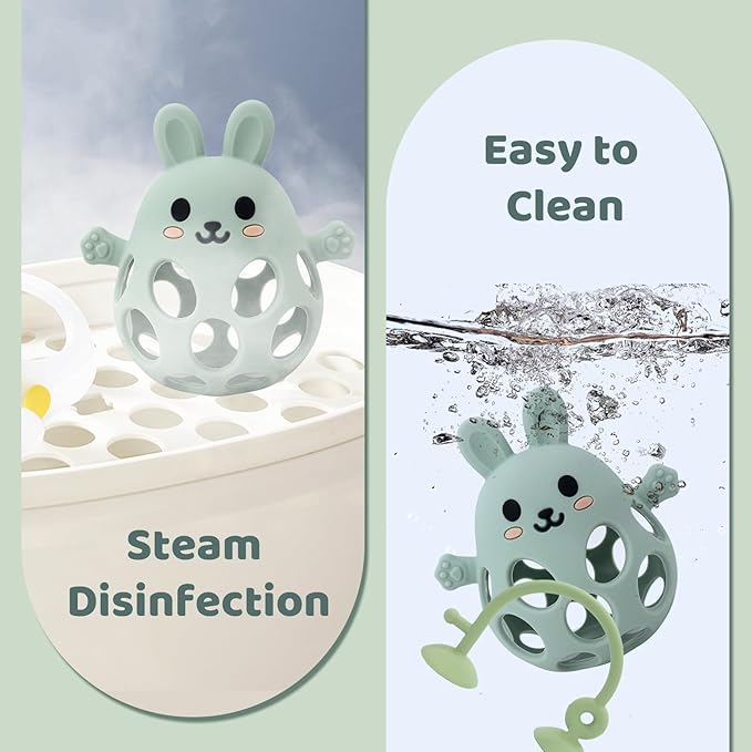 Baby High Chair Suction Toys Teething Chew - Baby Teething Toys Silicone Teethers Table Toys, Food Grade Silicon for 6 12 18 Months (GreenCream)