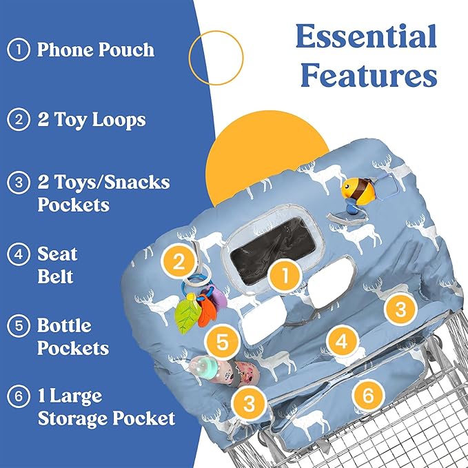 PILLANI Shopping Cart Cover for Baby, High Chair Cover for Restaurant Seat - Grocery Cart Cover for Baby Girl and Boy, Comfortable Cotton Buggy Covers for Babies - Padded Toddler Shopping Cart Cover