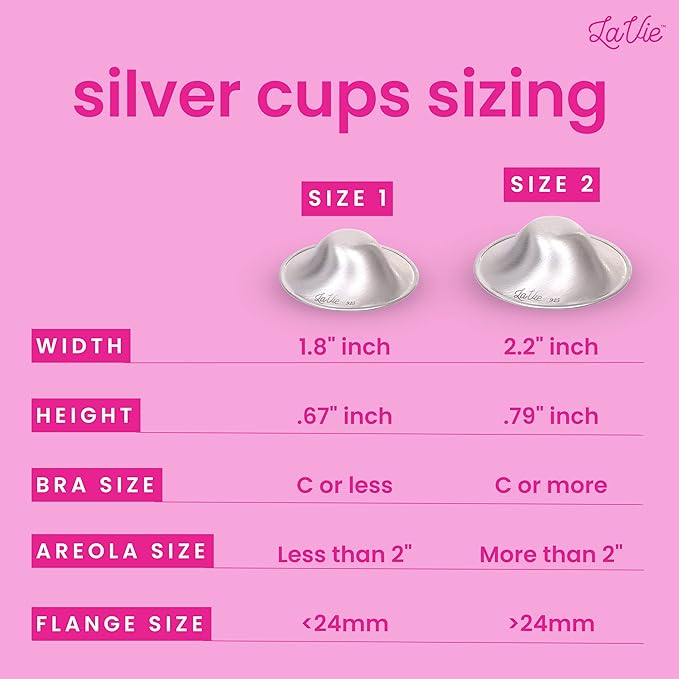 LaVie™ Silver Nursing Cups for Breastfeeding, Soothing Protection for Nursing Nipples of Newborns, Natural Relief for Nursing Moms, 925 Silver Nipple Covers All Natural (Size 2)