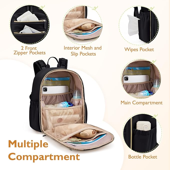 mommore Neoprene Diaper Bag Backpack Small Baby Bag Travel Mini Diaper Backpack for Newborn with Insulated Pockets, Stroller Straps
