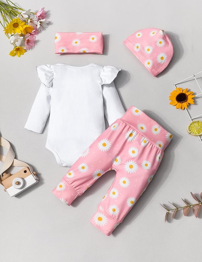Infant Newborn Baby Girl Clothes Baby Girl Outfits For All Seasons Long Sleeve Snap Romper Pant Sets With Headband