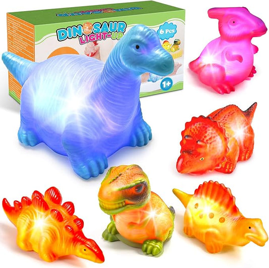 Baby Bath Toys for Toddlers 1-5, 6 Packs Light Up Floating Dinosaur Toys for Kids 1-5 Year Olds Boys Girls Halloween Xmas Birthday for Babies Age 1-5 Sensory Toys Preschool Bathtub Pool Shower Games
