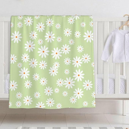Baby Blanket Little Flower Daisy Green for Boy Girl Newborn 30x40 Inch Toddler Infant Nursery Throw Blankets Double Layer Comfy Soft Plush Stroller Crib Quilt
