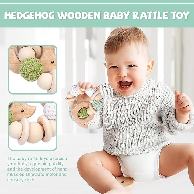 6 Pieces Toy Set- Wooden Baby Toys for Babies 0-6 Months,Wooden Toys for Babies Rattles with Bells,Wooden Rattles Push Car,Wood Rattle Toys Gifts for Boys Girls,Montessori Toys for Babies 0-6 Months