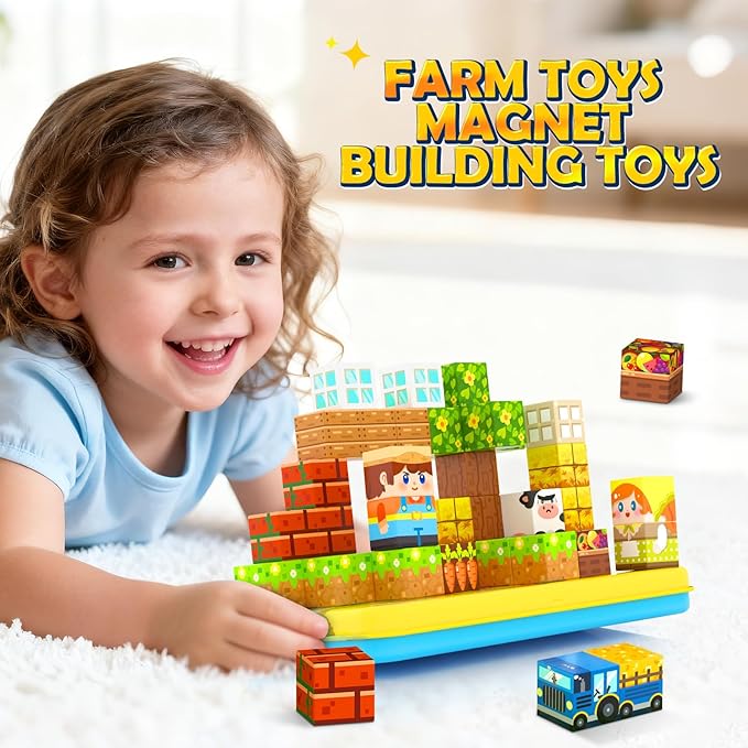Magnetic Blocks Travel Toddler Toys Magnet Building Cubes STEM Sensory Learning Toys with Box Christmas Birthday Gifts for Kids Ages 3 4 5 6 7 8 Year Old Boys Girls