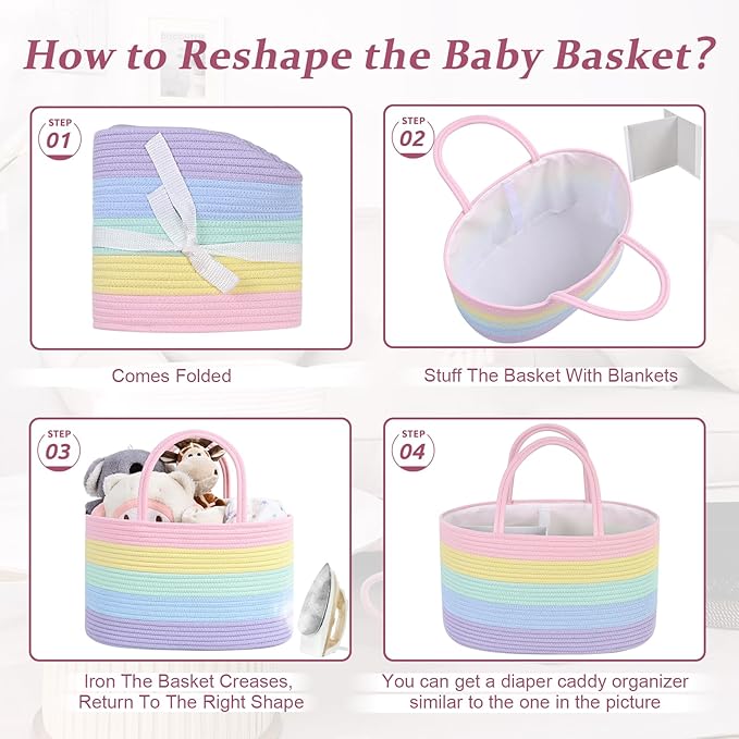 Baby Diaper Caddy Organizer, Cotton Rope Diaper Basket, Baby Basket for Changing Table, Nursery, Car, Changing Table Storage Bin With Removable Divider, Baby Shower Gifts for Newborn, Baby Essentials