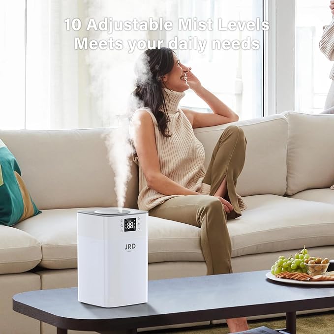 JRD 4L Humidifiers for Bedroom, Cool Mist Humidifier for Large Room, 40H Runtime, 24H Timer, 10 Mist Levels, 360° Nozzle, Night Light for Home, Office, Baby Nursery, Plants(Grey)