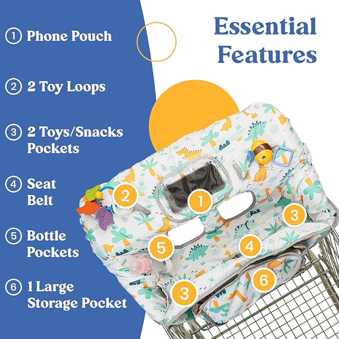 PILLANI Shopping Cart Cover for Baby, High Chair Cover for Restaurant Seat - Grocery Cart Cover for Baby Girl and Boy, Comfortable Cotton Buggy Covers for Babies - Padded Toddler Shopping Cart Cover
