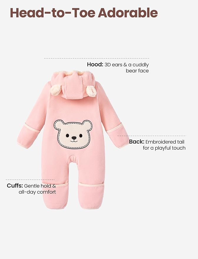 PATPAT Fleece Hooded Footed Romper Clothes, Soft Warm Footie Covers, Car Seat Friendly, Easy Zip, Cute Boy Girl