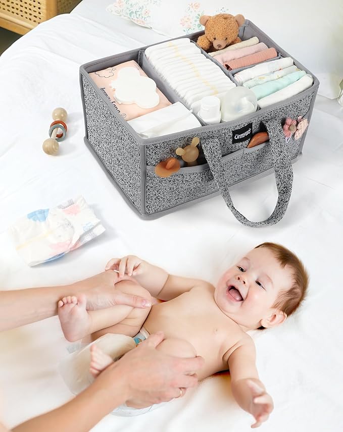 URMYWO Diaper Caddy Organizer - Portable Baby Diaper Caddy with Handle, Large Nursery Organizer Storage Basket for Newborn Essentials, Baby Registry Must Have Shower Gift for Home and Car Travel