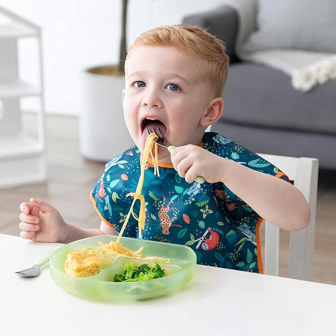 Bumkins - Junior Bib - For Boys & Girls, Toddlers & Kids 1-3 Years - Lightweight, Durable, Waterproof - Short Sleeve Bib - Catch-All Pocket - Wipeable & Machine Washable - Jungle & Ocean - 2 Pack