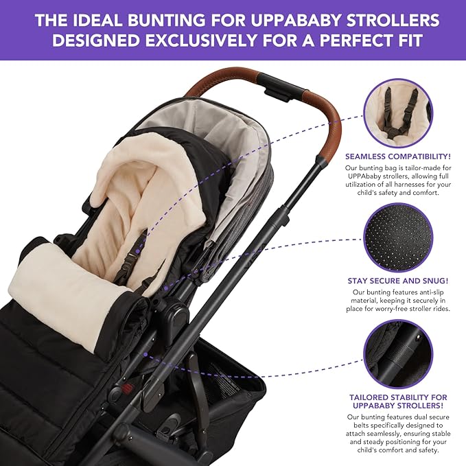 Buntting Bag Compatible with UPPAbaby Vista V2, V3, Vista, Cruz, Cruz V2, RumbleSeat, Ridge, Minu Strollers, Warm and ultra-plush Waterproof Bunting Bag. Universal, easily attaches to all strollers.