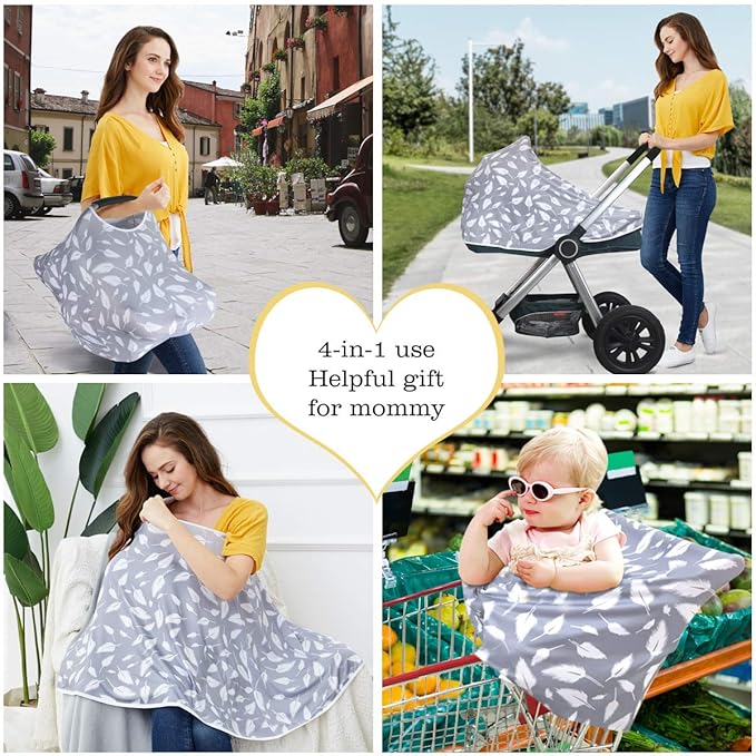 Baby Nursing Cover & Nursing Poncho - Multi Use Cover for Baby Car Seat Canopy, Shopping Cart Cover, Stroller Cover, 360° Full Privacy Breastfeeding Coverage, Baby Shower Gifts for Boy&Girl