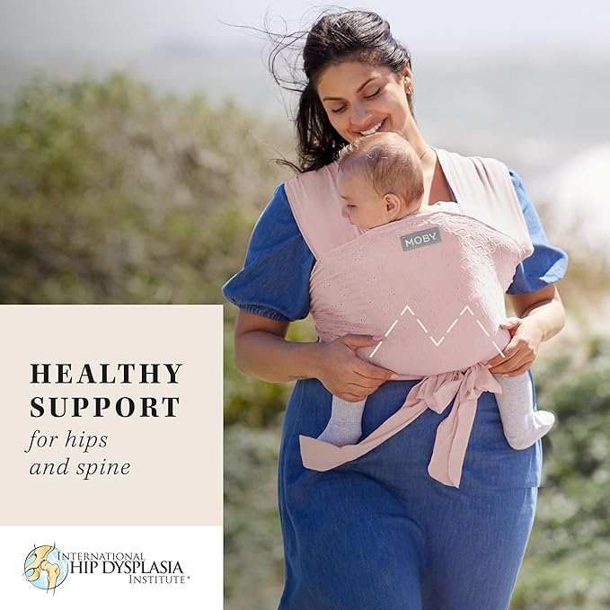 Moby x Petunia Pickle Bottom Baby Wrap Carrier Easy-Wrap for Newborns to Toddlers (8-33lbs), Infant Sling Carrier, Lightweight & Hands Free Design, Adjustable for All Body Types (Rose Quartz Eyelet)