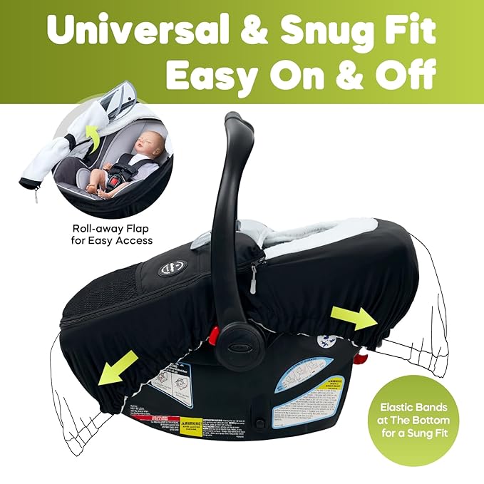 Mamatepe Winter Baby Car Seat Cover, Rain and Snow Repellent, Windproof Warm Fleece Breathable with U Shape Zipper for Newborn Car Seat, Universal for Infant Car Seat, Black