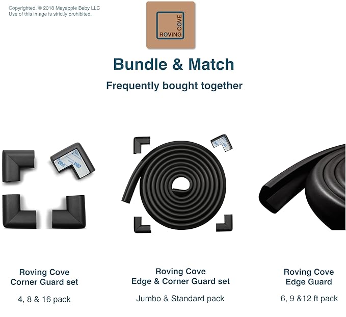 Roving Cove HeftyFit Edge Corner Protector Baby Proofing (Large 15ft Edge 4 Corners), Heavy-Duty, Soft NBR Rubber Foam, Furniture Fireplace Safety Bumper Guard, 3M Adhesive, Onyx Black