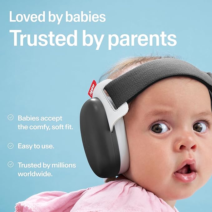 Alpine Muffy Baby Comfort - Protects Hearing for Babies and Toddlers - CE & ANSI Certified - Unique Headband for Safe fit & Comfort - Multi-adjustable for Ages 3-48 Months, 24dB Sound Reduction, Black