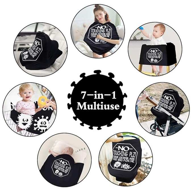Metplus Car Seat Covers for Babies, Metplus Infant Carseat Canopy Nursing Breastfeeding Cover, Stretchy Carrier Cover for Stroller Shopping Cart, Newborn Boys Girls Shower Gift - No Touching Sign